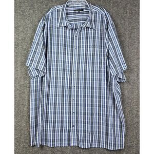 Synrgy Button Down Shirt Mens 4XLT Blue Black White Plaid Short Sleeve Tall